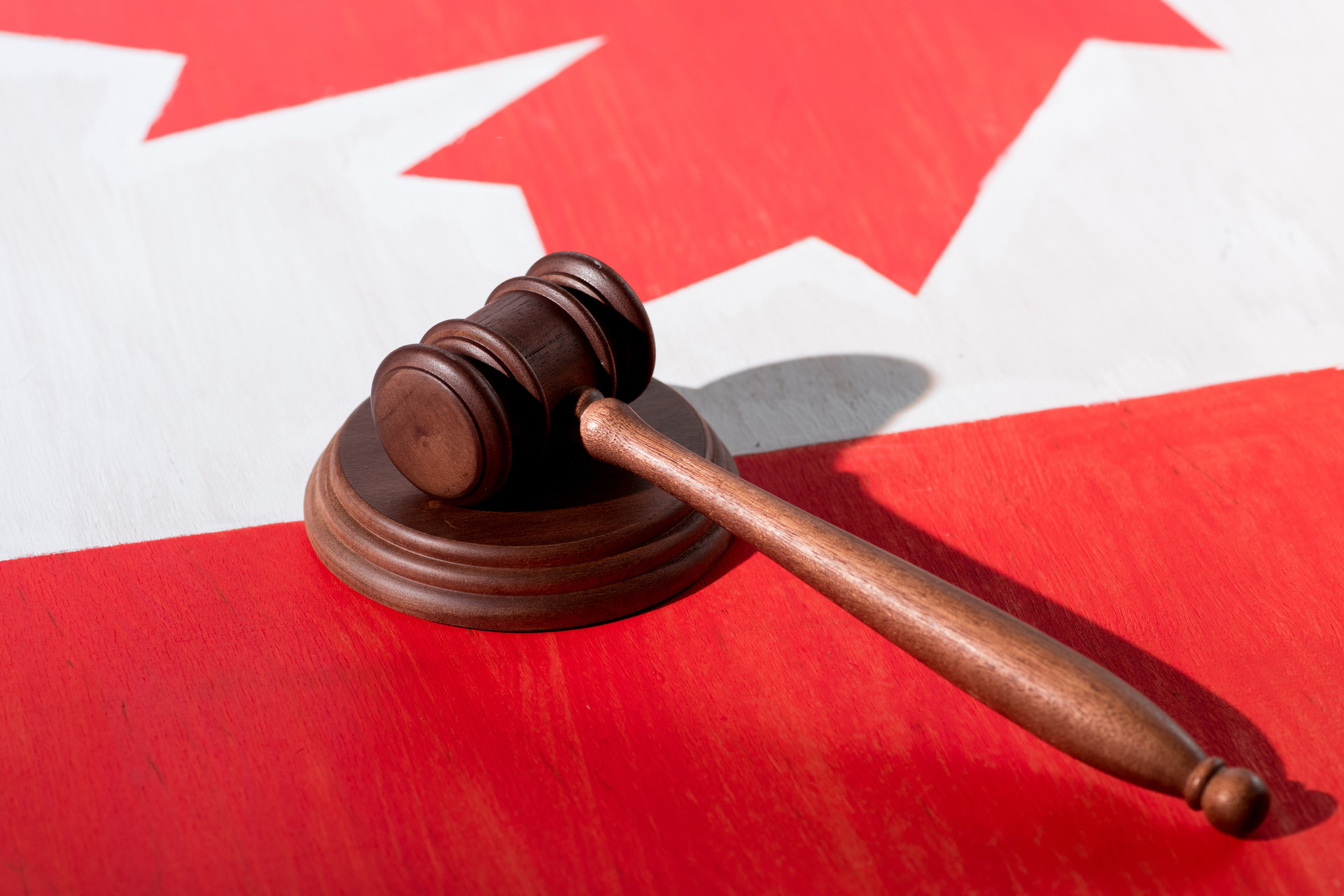 wooden gavel with canadian flag