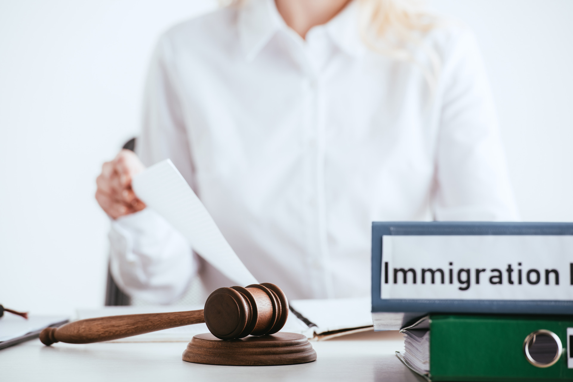 judge gavel and folders with immigration documents