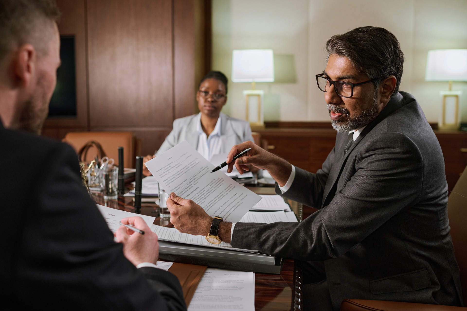 lawyer speaking with client