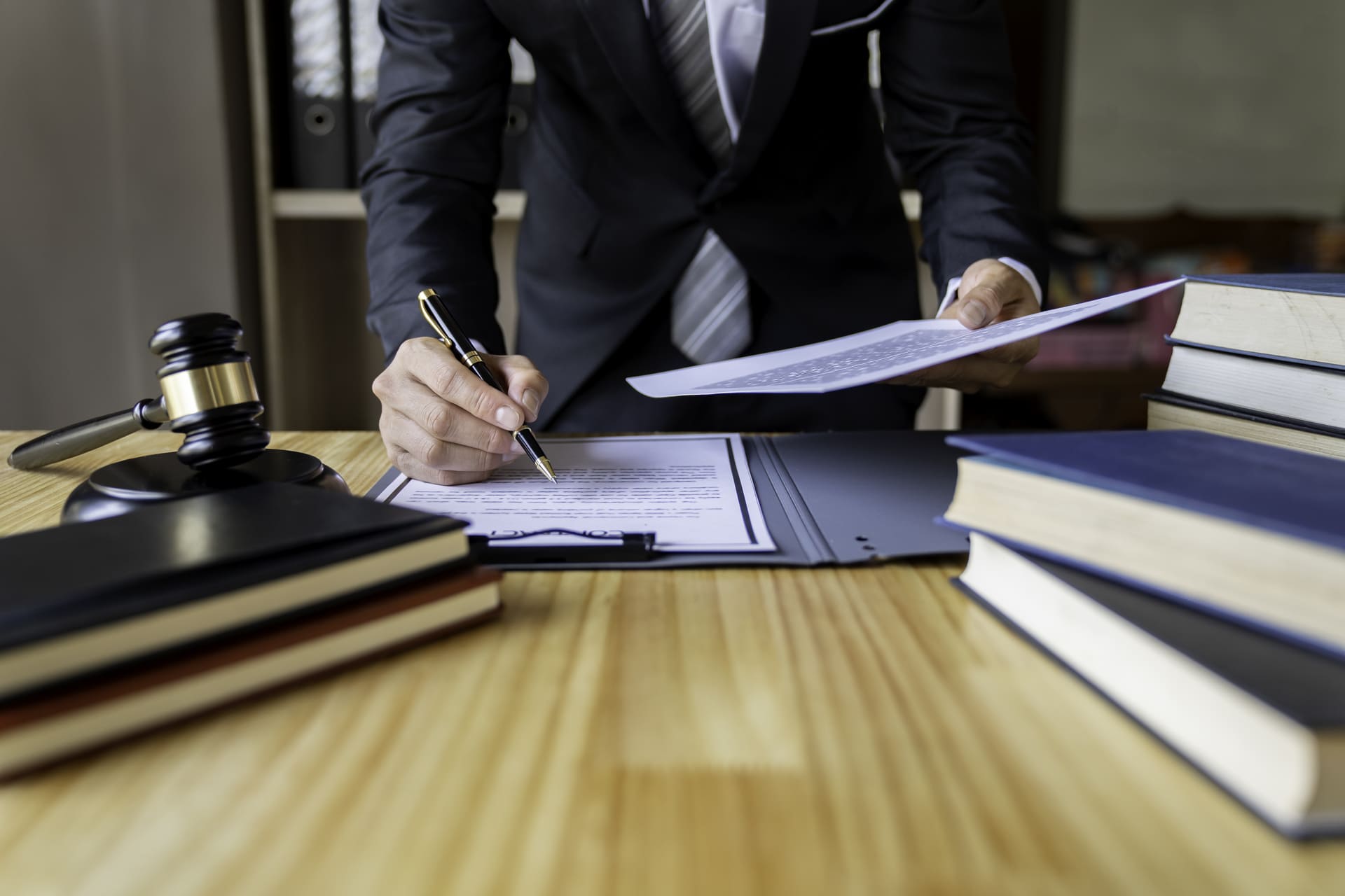 Lawyer reading documents