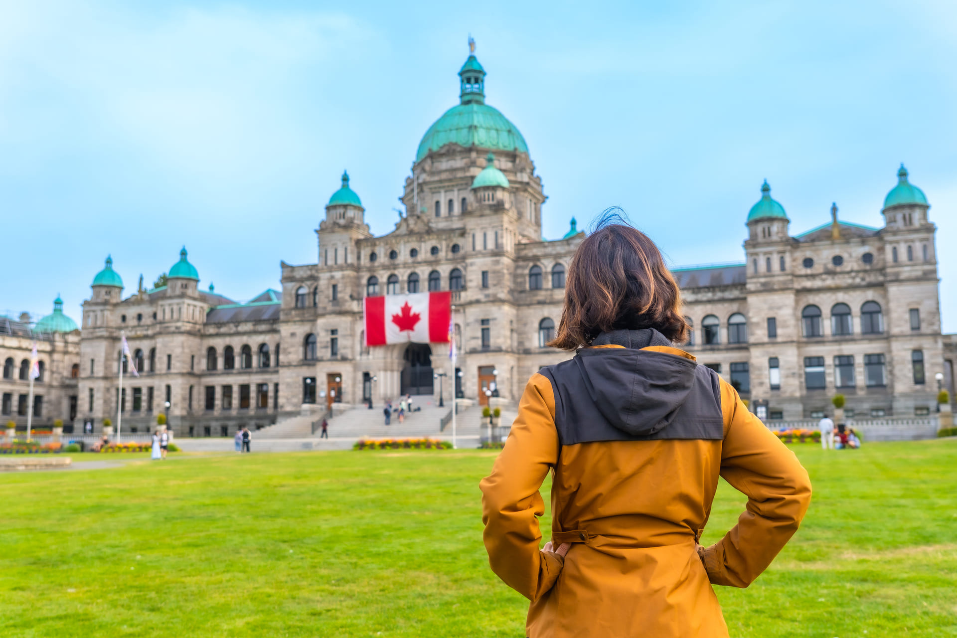 Woman looking at castle