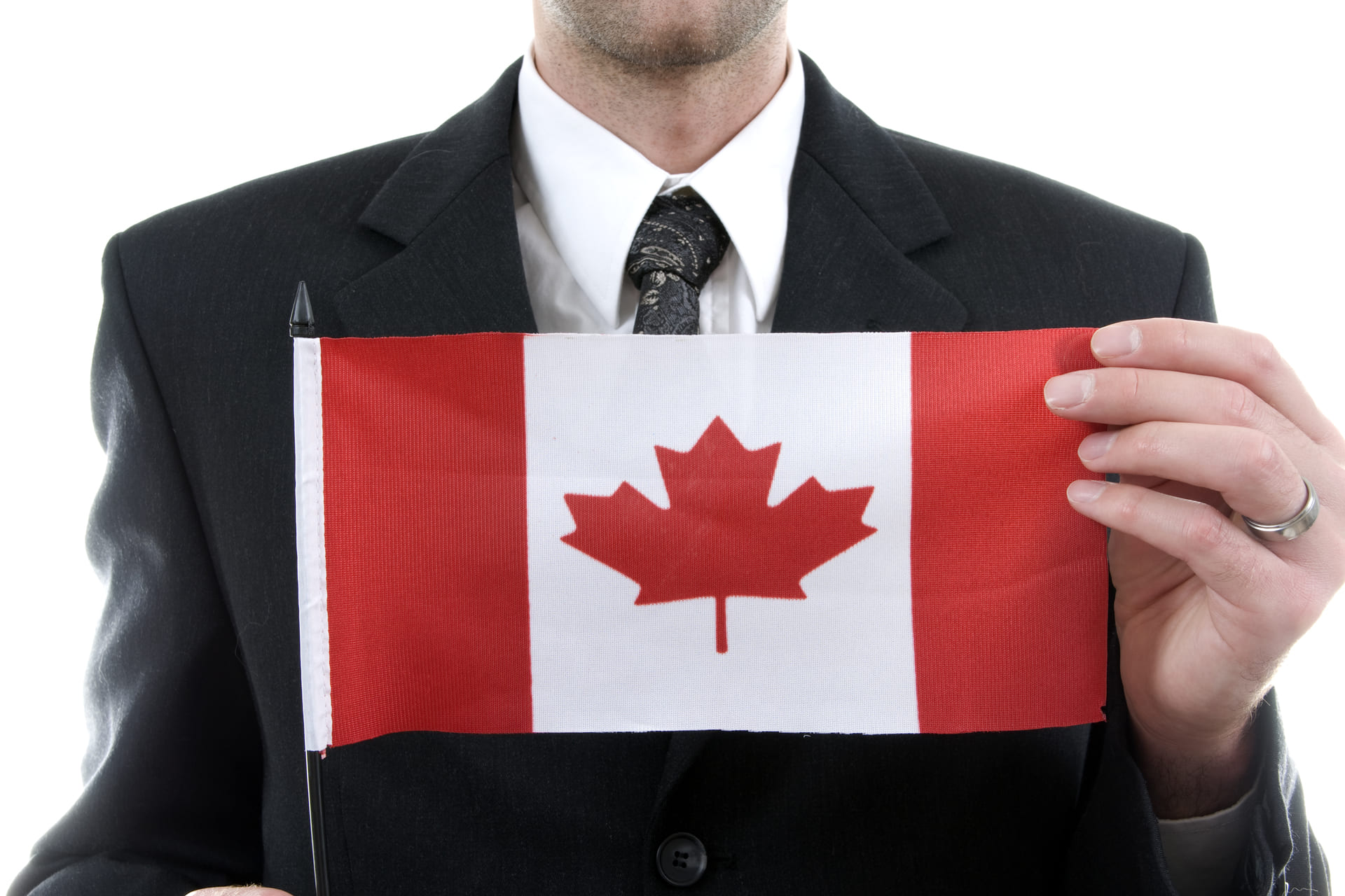 lawyer with canadian flag in front of chest