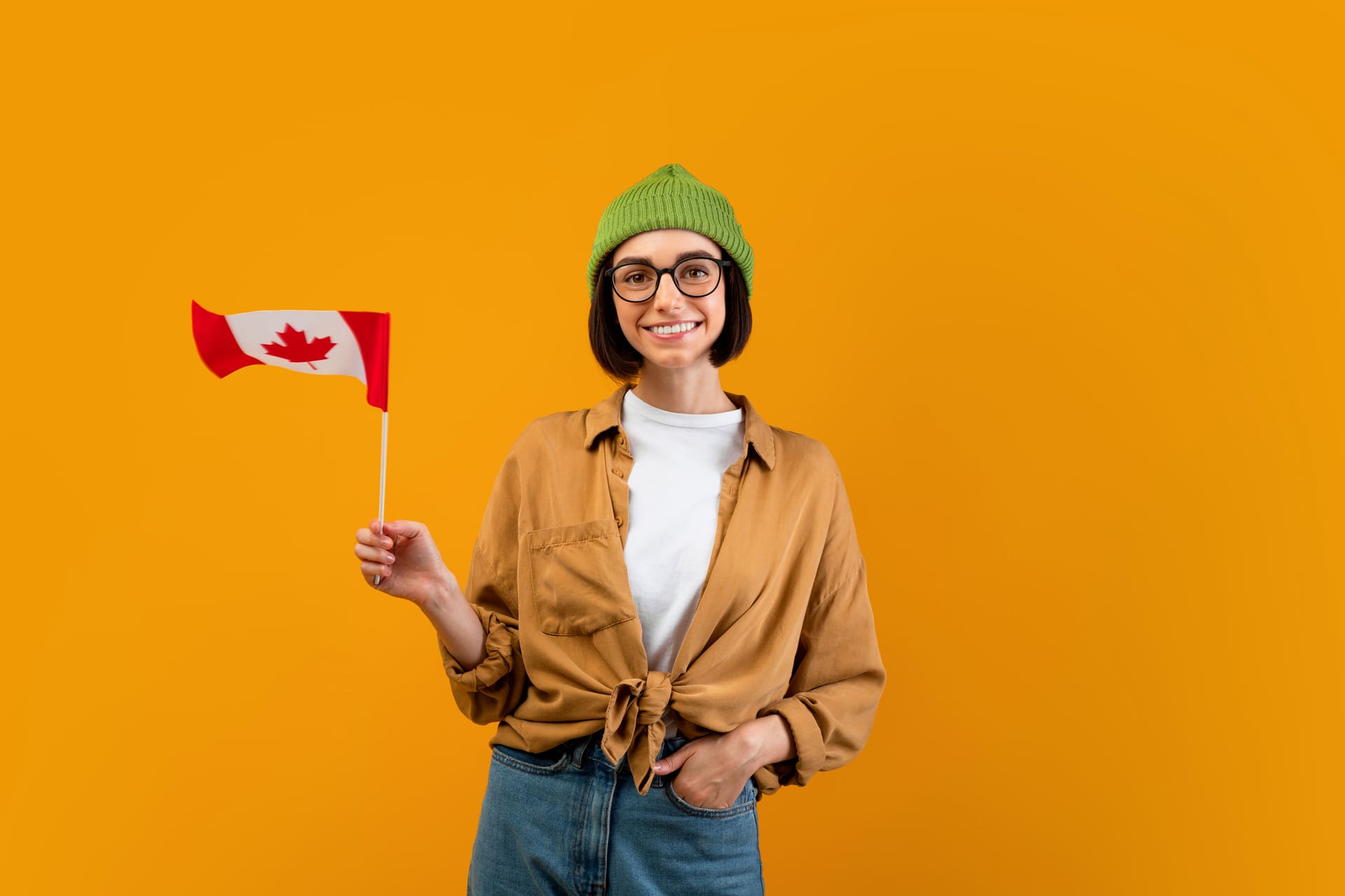 modern lady with Canadian flag