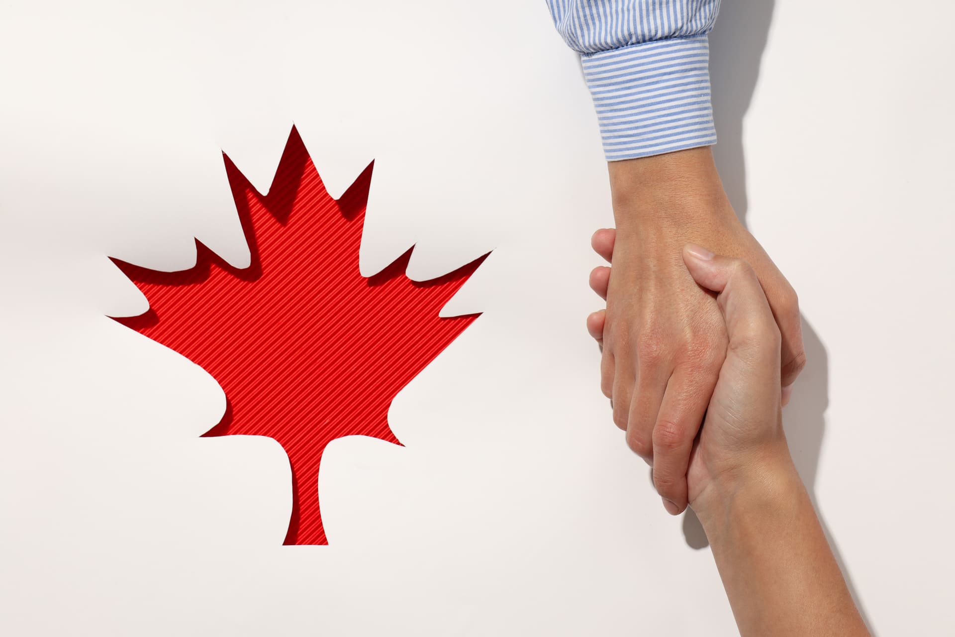 handshake next to maple leaf