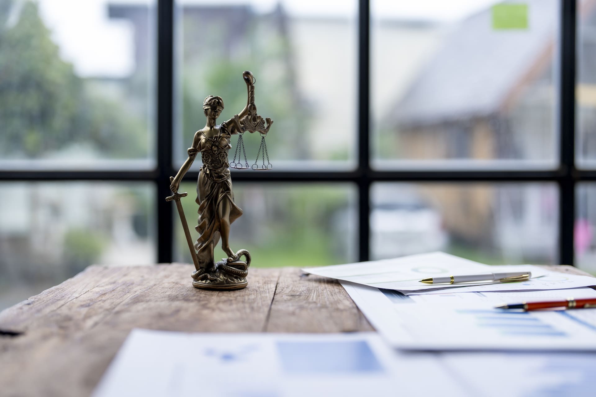 statue-of-lady-justice-holding-scales-and-sword-on-office desk
